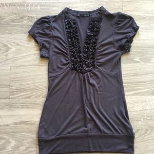 Maurices Dark Gray Tuxedo Ruffled Top